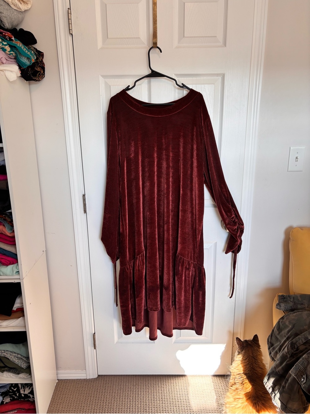 Velvet Drop-Waist Tunic Dress in Deep Wine